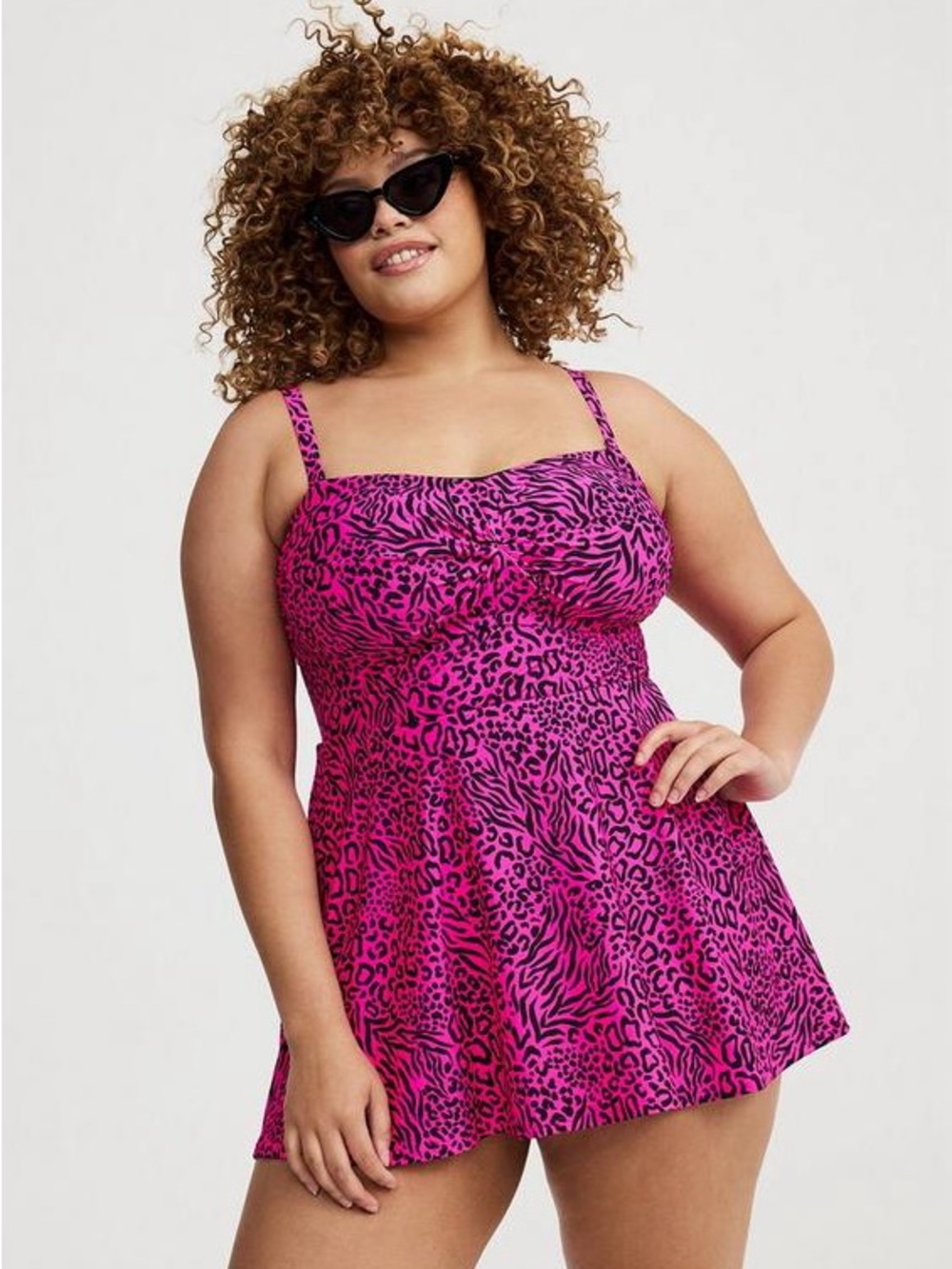 Torrid Pink Wild Leopard Strap/Strapless Bandeau Swim Dress Swimsuit 4X 26